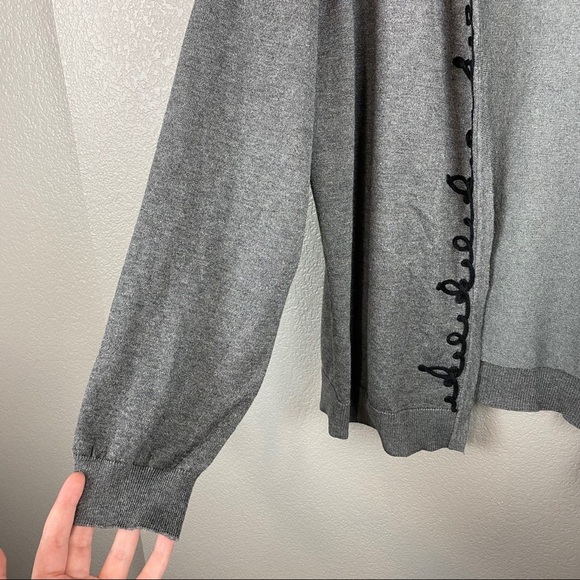 Carolyn Taylor Embroidered Open Front Cardigan Size XL Gray Black Dark Academia - Picture 3 of 7